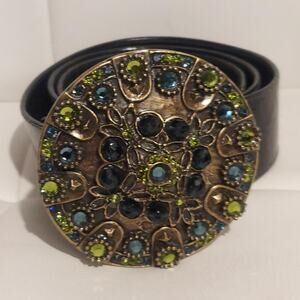 Janakos Women's US 32 (36") Western Embellished Buckle Black Leather Belt NWOT